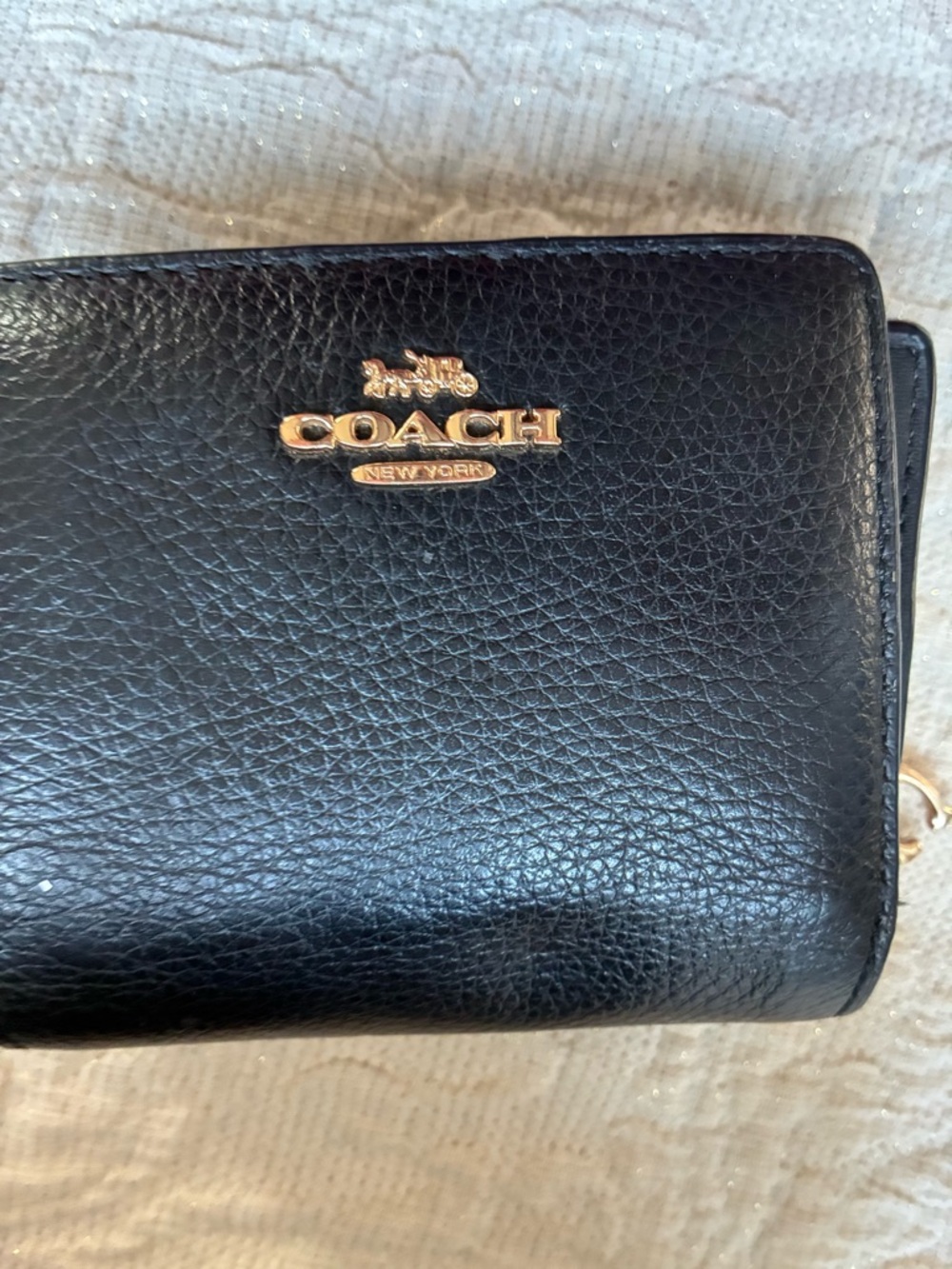 Coach Black Pebbled Leather Key & Card Holder with Gold Hardware